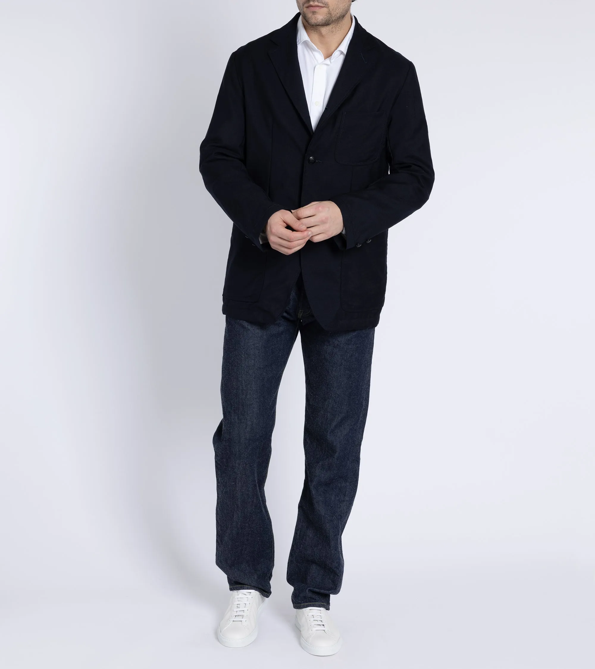 Sage de Cret Wool Hopsack Classic Blazer: Navy