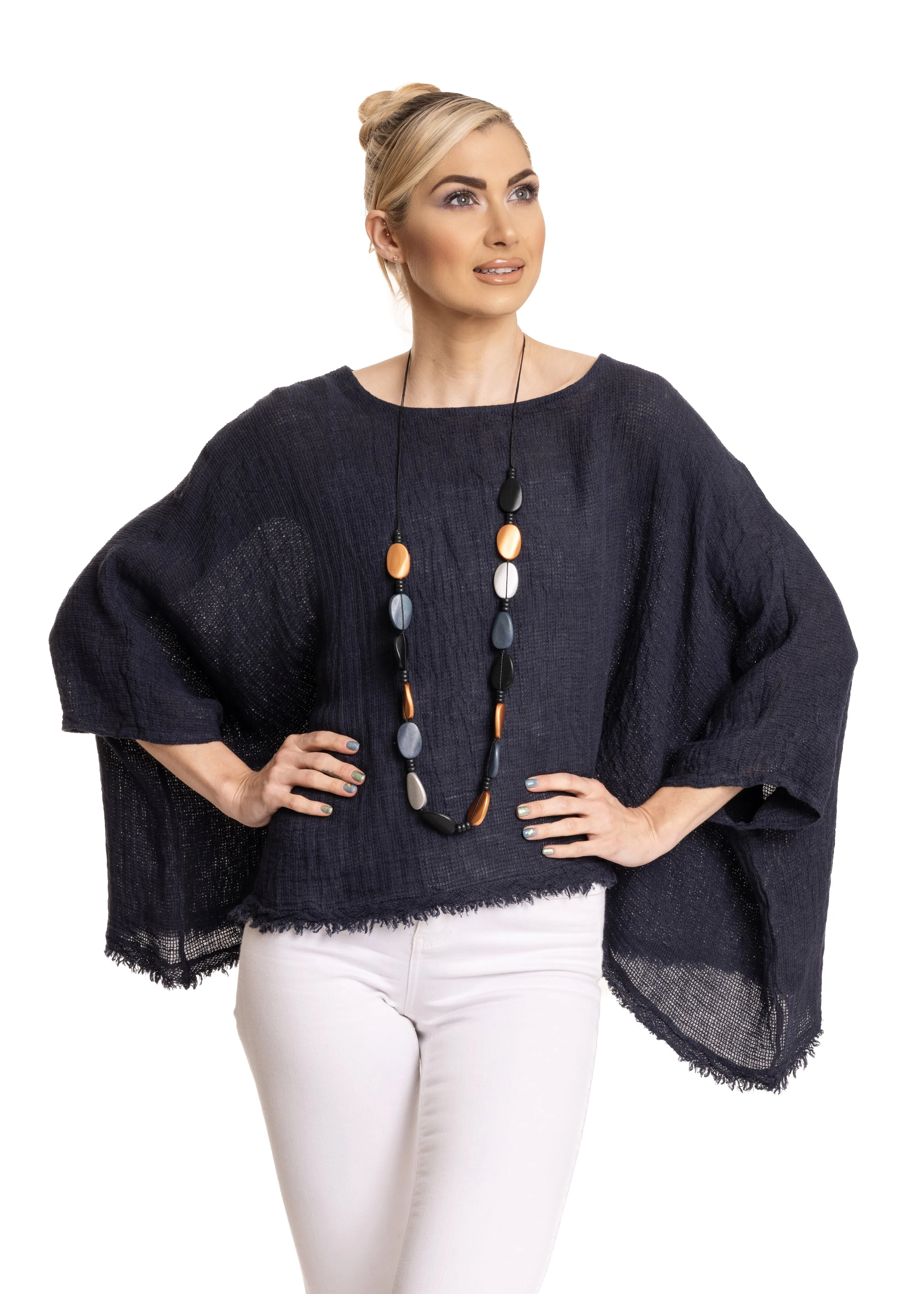 Sapphire Linen Top in Navy