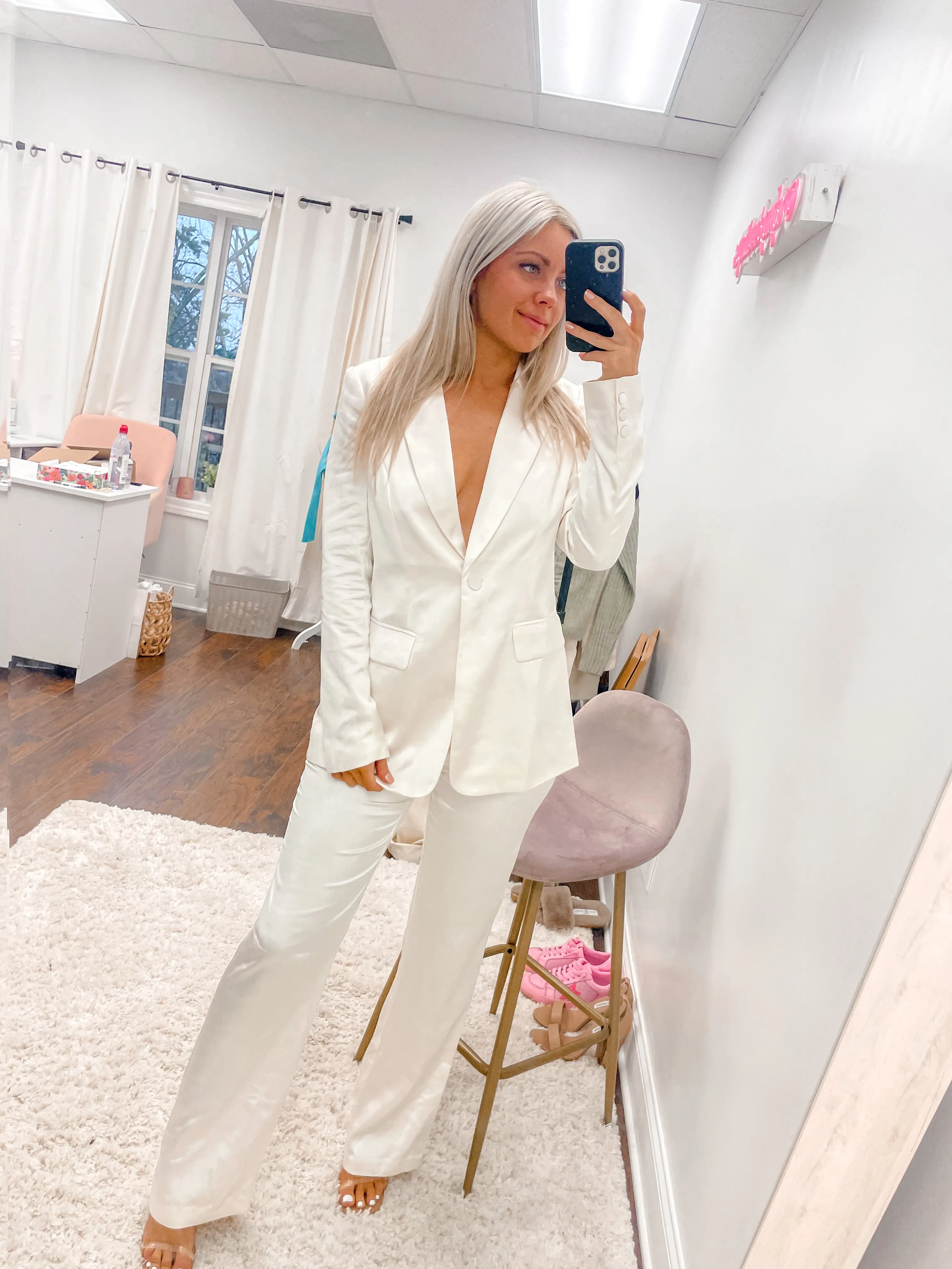 Satin Wide Leg Trouser Pants- Cream
