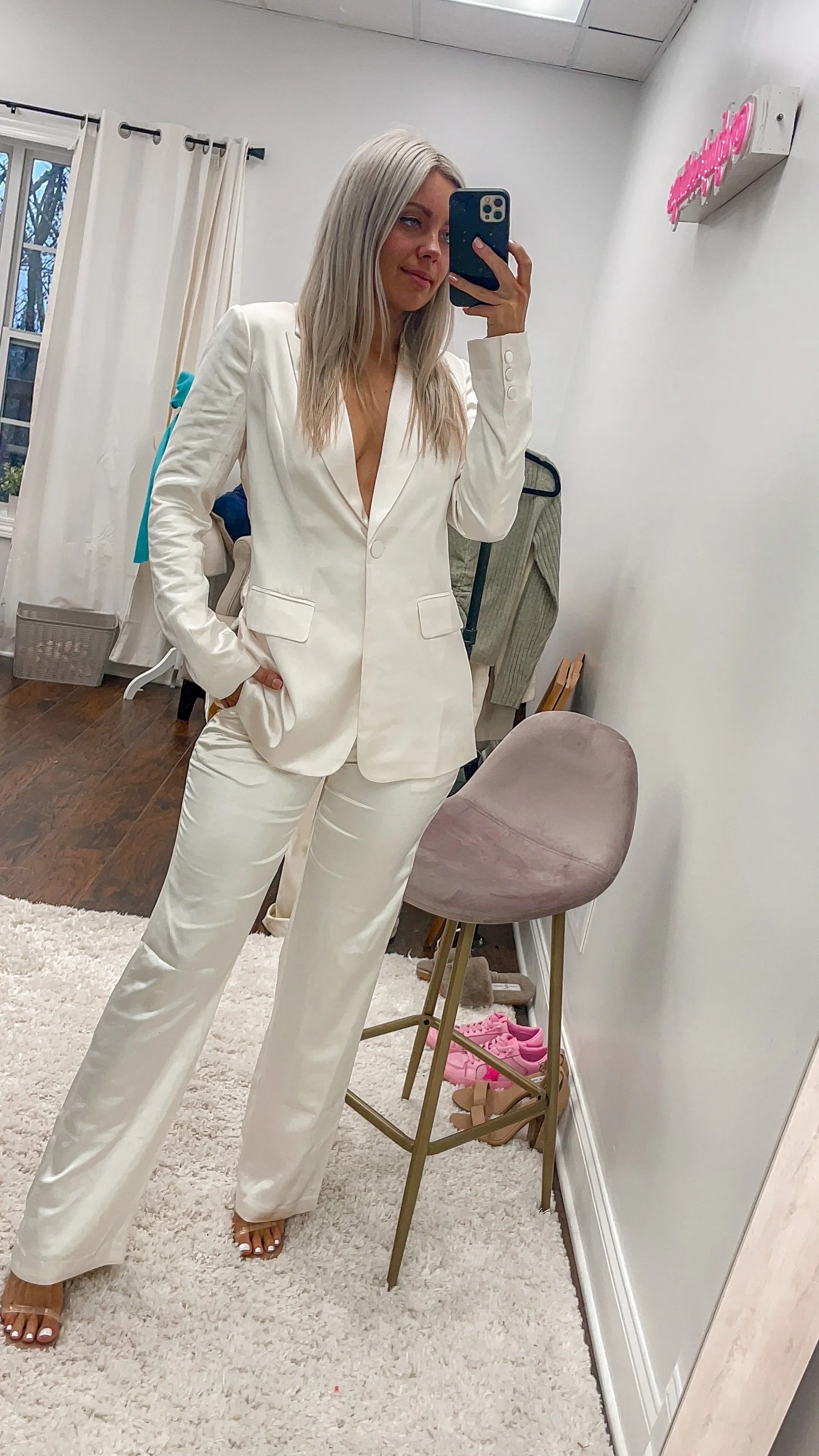 Satin Wide Leg Trouser Pants- Cream