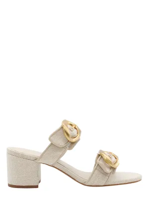 Schutz Olga Block Heel Sandal With Buckles in Beige
