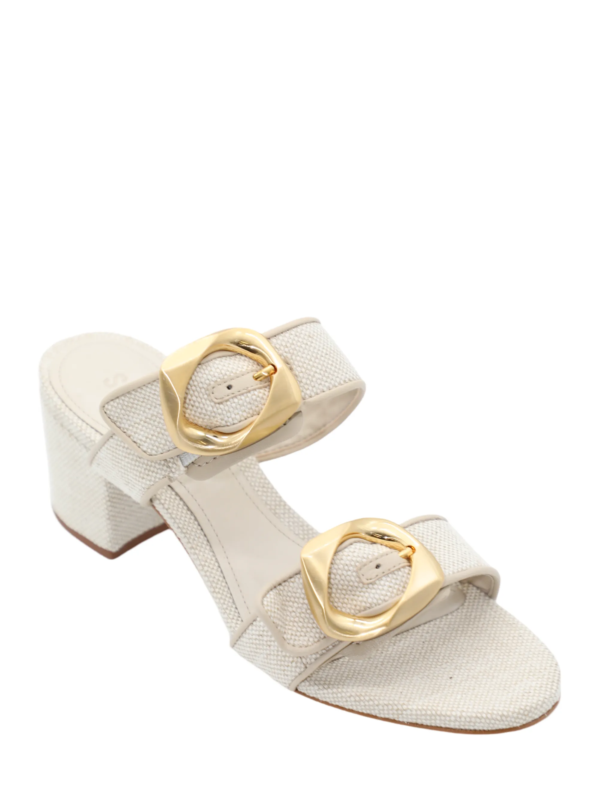 Schutz Olga Block Heel Sandal With Buckles in Beige