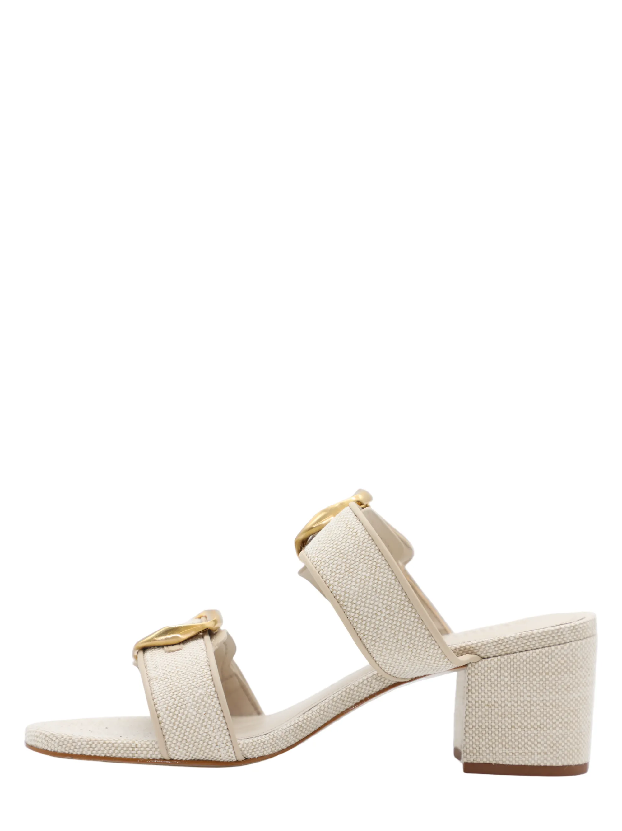 Schutz Olga Block Heel Sandal With Buckles in Beige