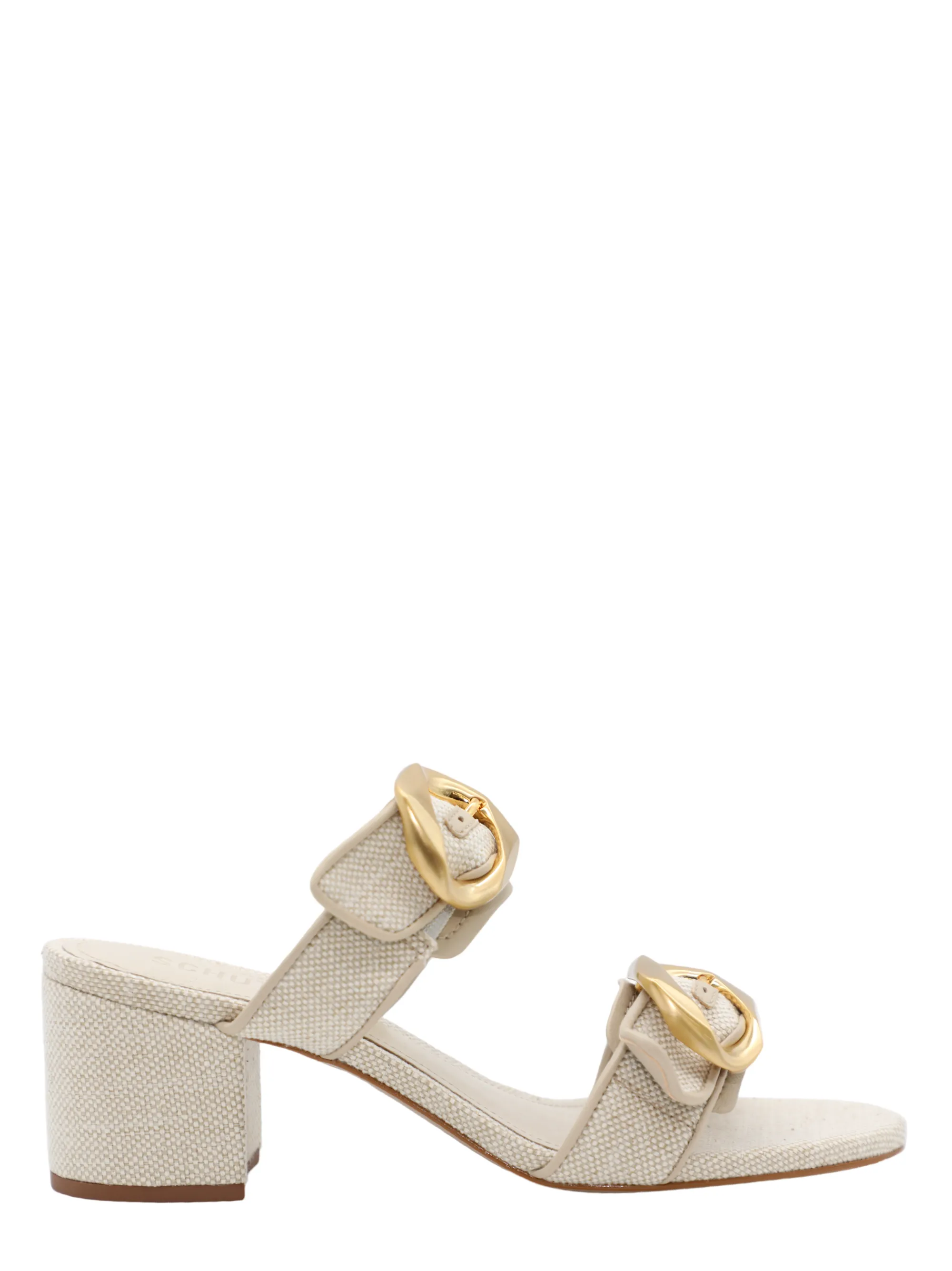 Schutz Olga Block Heel Sandal With Buckles in Beige