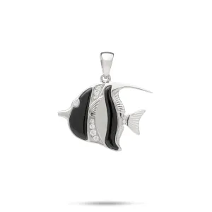 Sealife Angelfish Black Coral Pendant in White Gold with Diamonds - 23mm