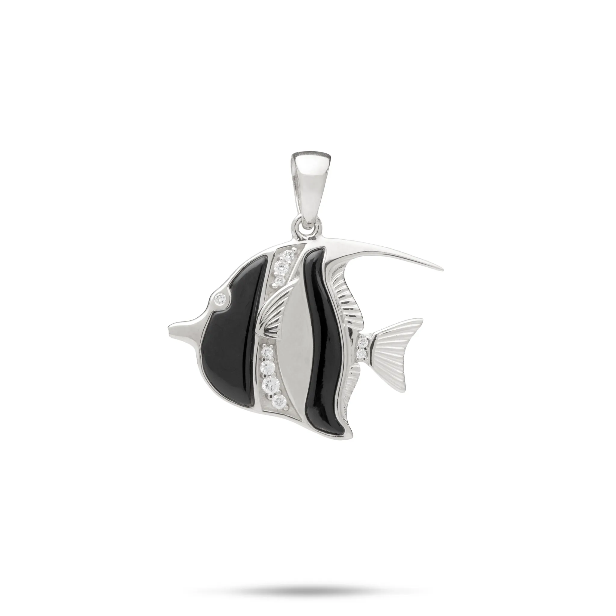 Sealife Angelfish Black Coral Pendant in White Gold with Diamonds - 23mm