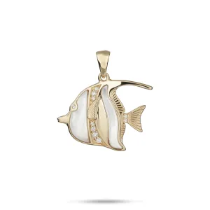 Sealife Angelfish Mother of Pearl Pendant in Gold with Diamonds - 23mm