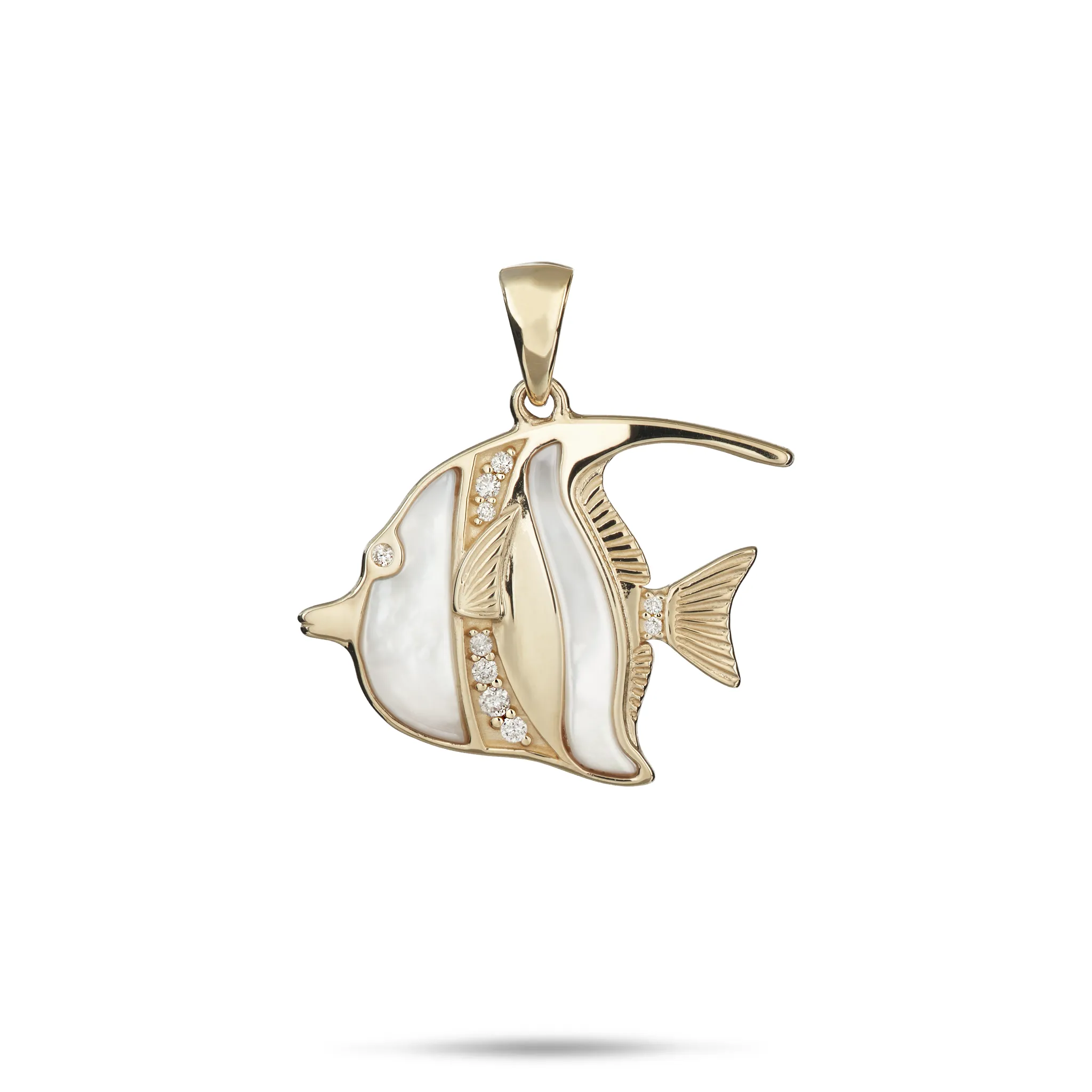 Sealife Angelfish Mother of Pearl Pendant in Gold with Diamonds - 23mm
