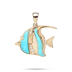 Sealife Angelfish Turquoise Pendant in Gold with Diamonds - 23mm