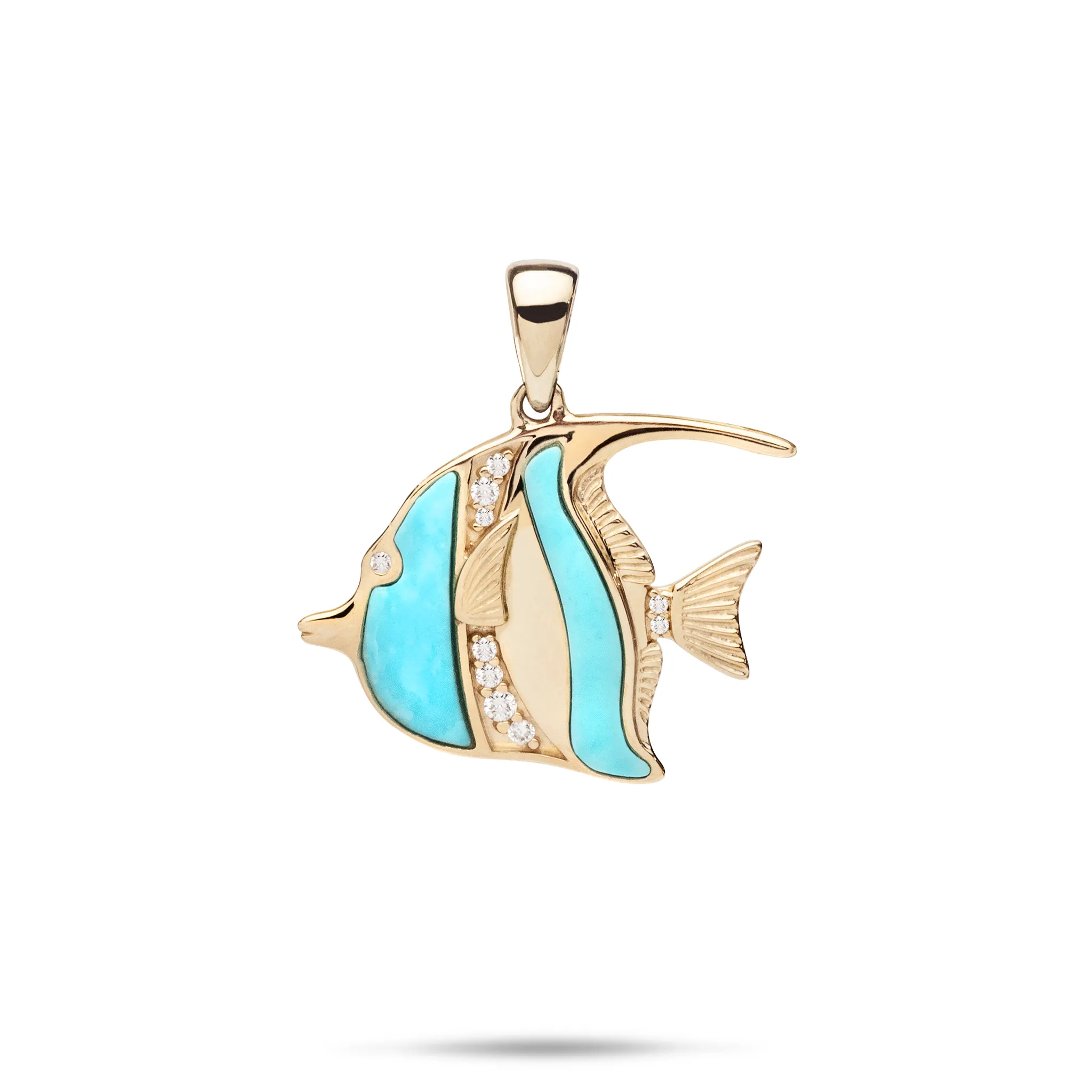 Sealife Angelfish Turquoise Pendant in Gold with Diamonds - 23mm