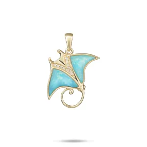 Sealife Manta Ray Turquoise Pendant in Gold with Diamonds - 21mm