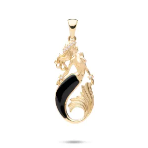 Sealife Mermaid Black Coral Pendant in Gold with Diamonds - 30mm