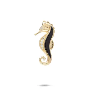 Sealife Seahorse Black Coral Pendant in Gold with Diamonds - 27mm