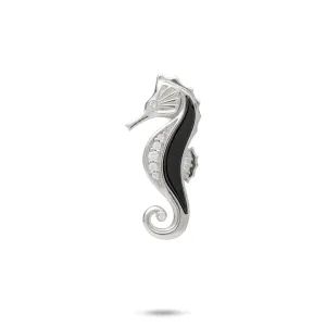 Sealife Seahorse Black Coral Pendant in White Gold with Diamonds - 27mm