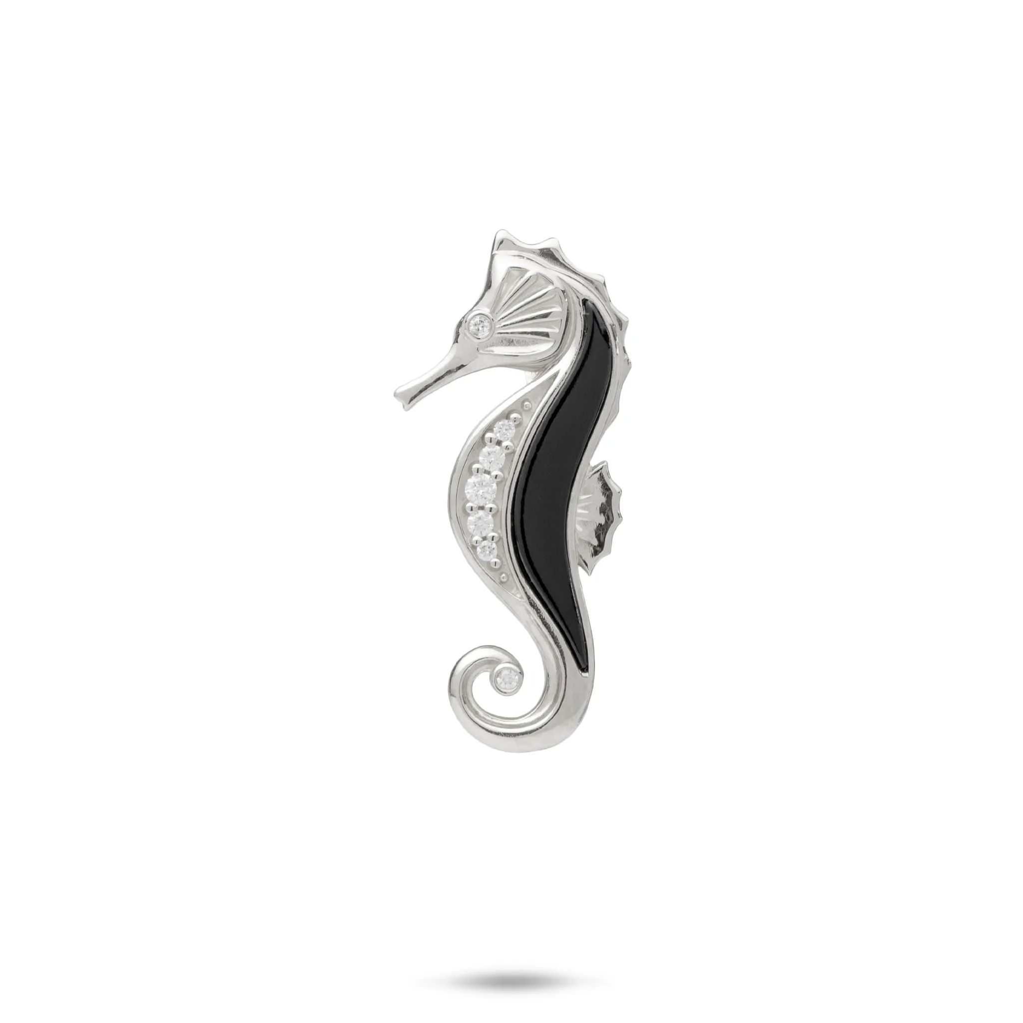 Sealife Seahorse Black Coral Pendant in White Gold with Diamonds - 27mm