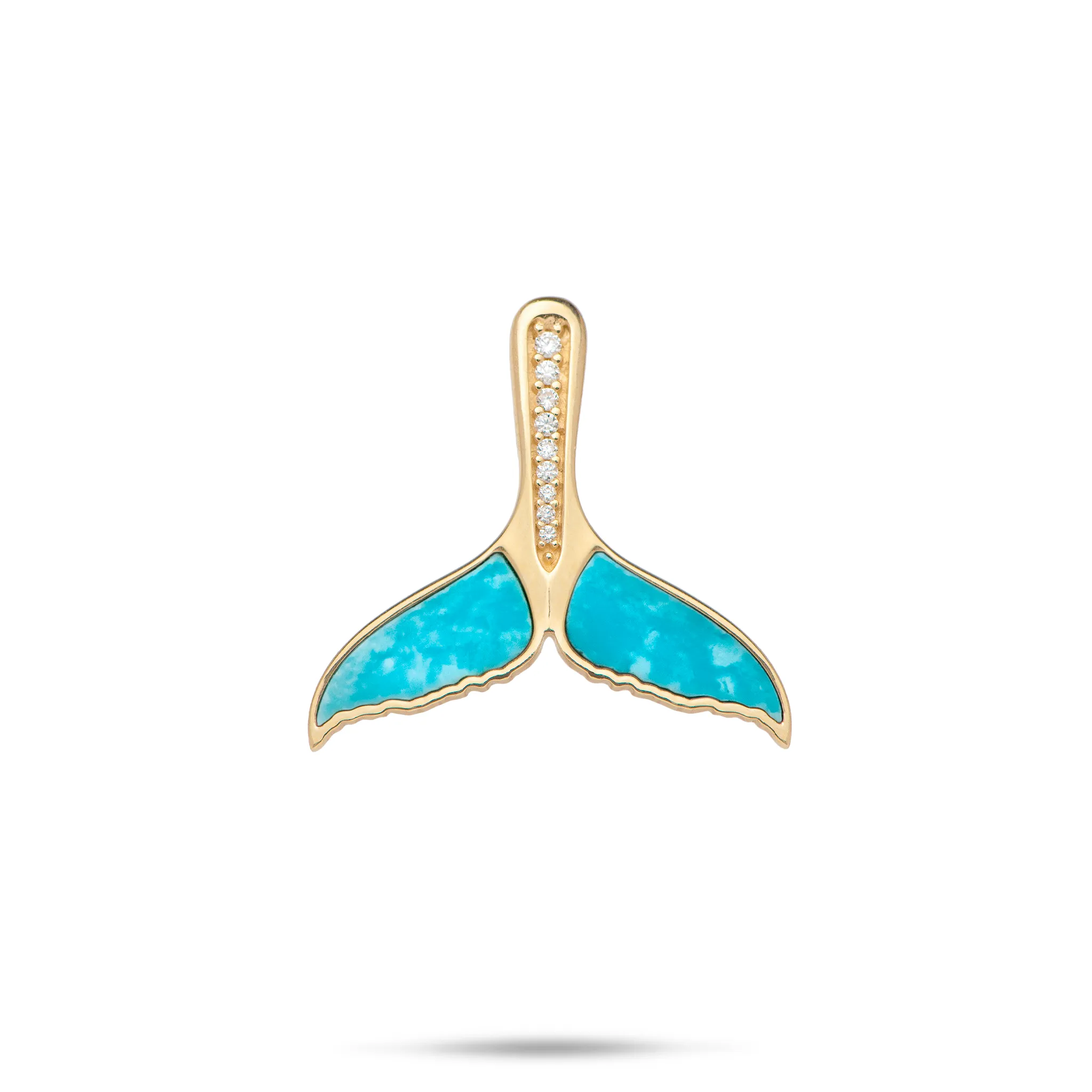 Sealife Whale Tail Turquoise Pendant in Gold with Diamonds - 22mm