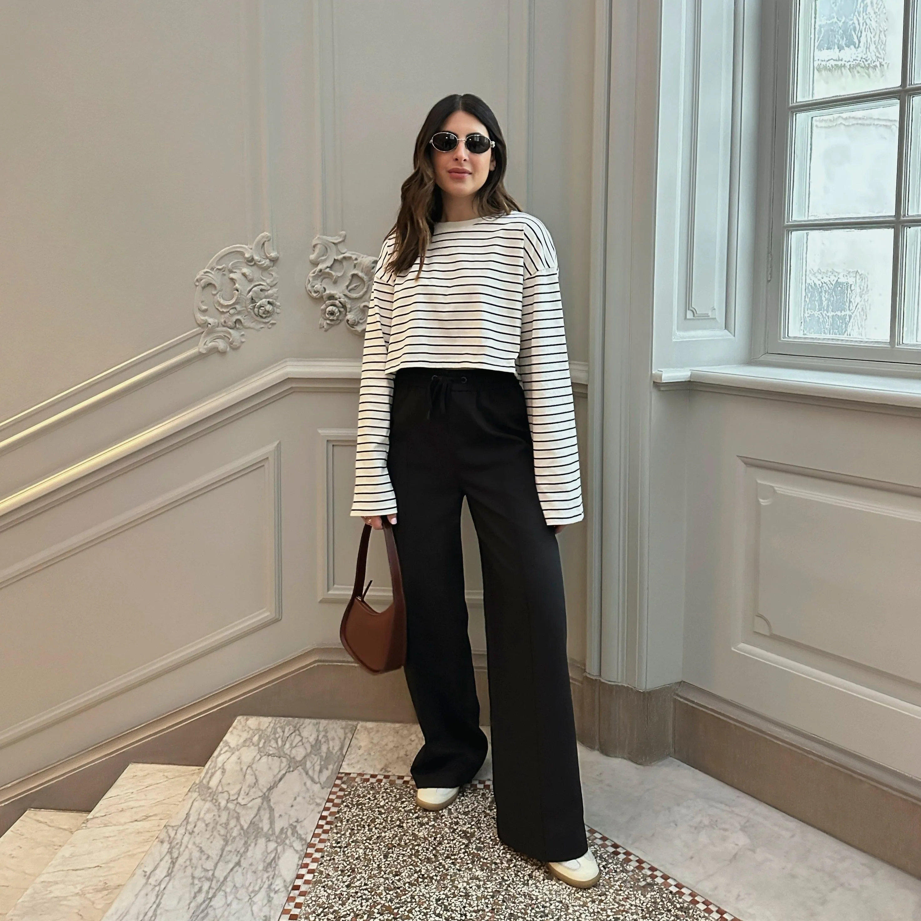 SEAM FRONT WIDE LEG TROUSERS - BLACK