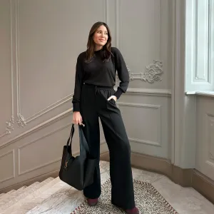 SEAM FRONT WIDE LEG TROUSERS - BLACK