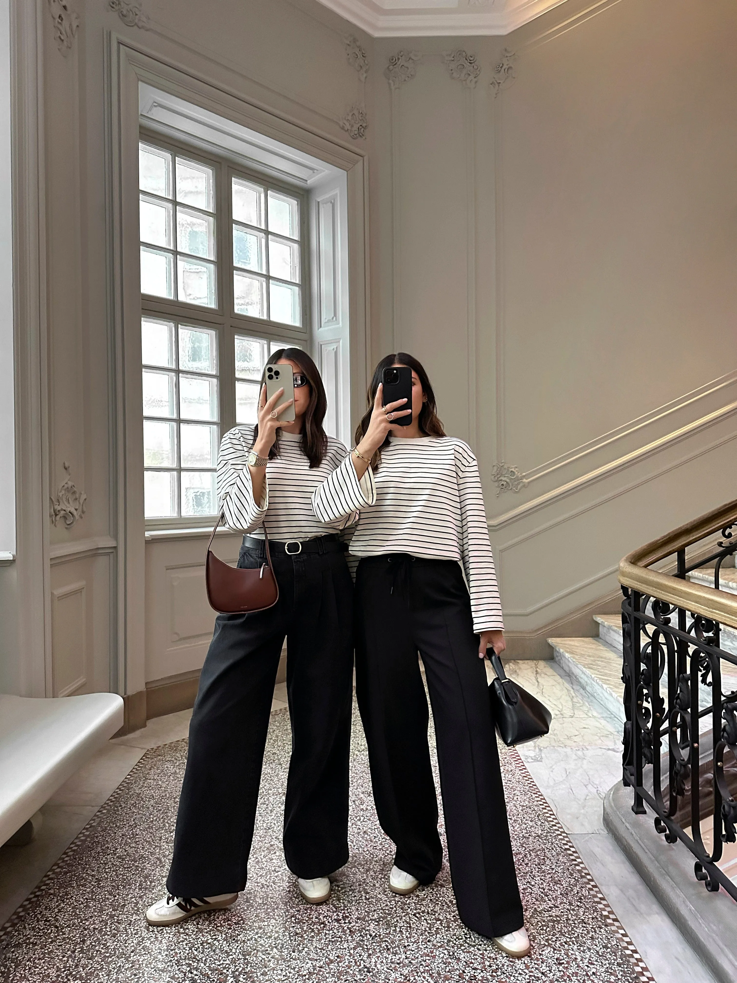 SEAM FRONT WIDE LEG TROUSERS - BLACK
