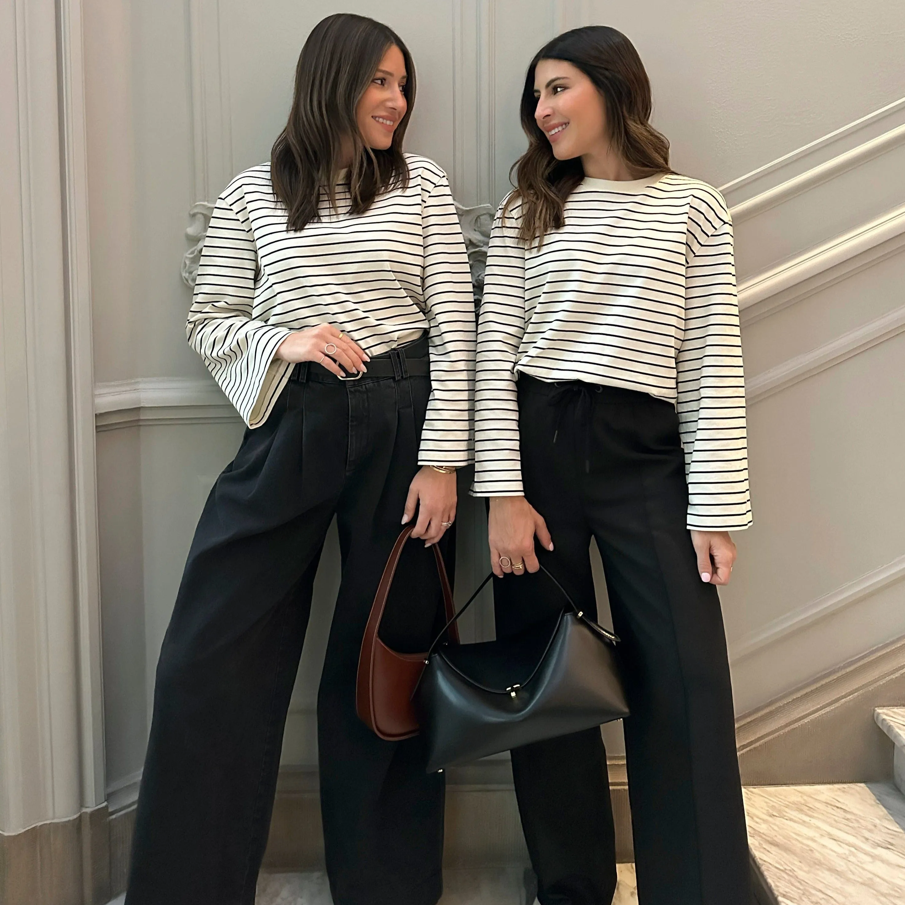SEAM FRONT WIDE LEG TROUSERS - BLACK