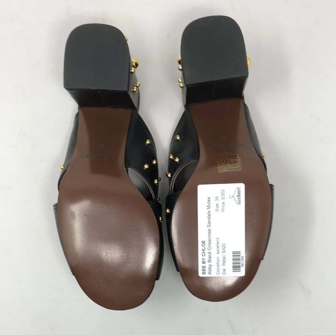 See by Chloe Abby Black Crisscross Sandals Mules