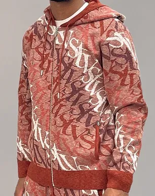 Si Tu Veux WAVE-LOGO FLARE ZIP FRONT HOODIE & JOGGERS (RUSTIC)