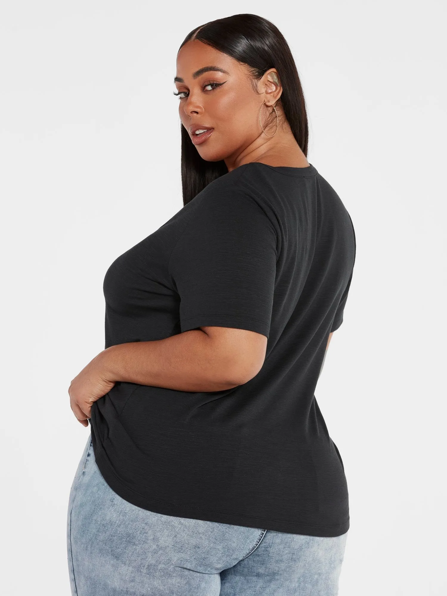 Sia V-Neck Slub Knit T-Shirt