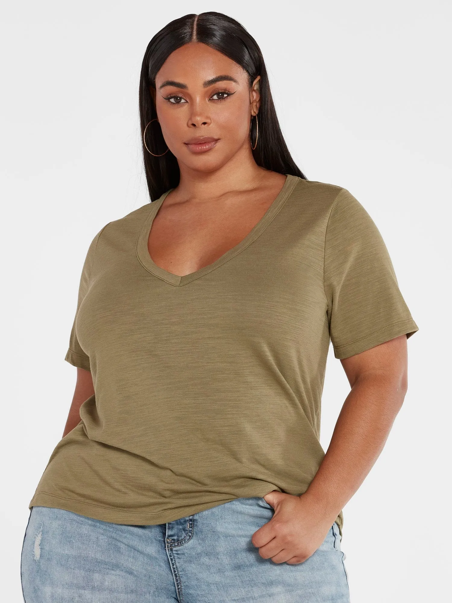 Sia V-Neck Slub Knit T-Shirt