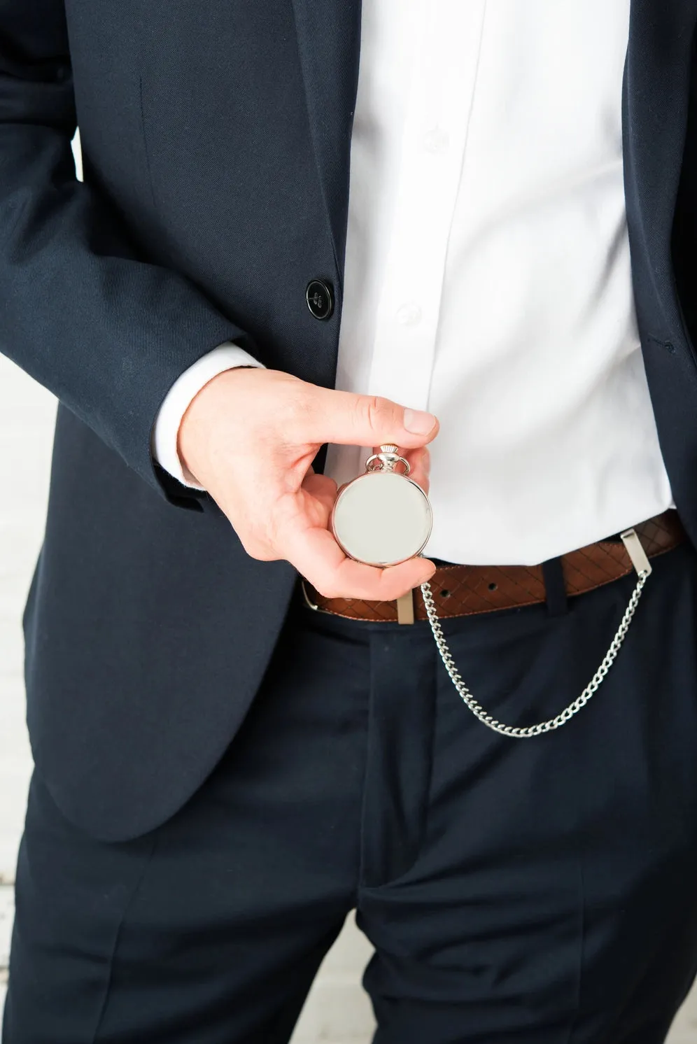 Silver Mechanical Pocket Watch & Fob - Blank