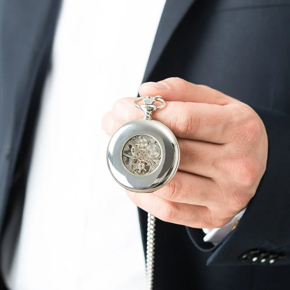 Silver Mechanical Pocket Watch & Fob - Blank
