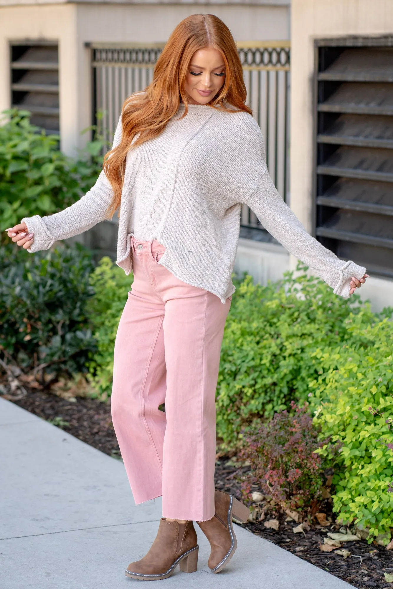 Silver Pink High Rise Crop Wide Leg Regular & Plus Sizes