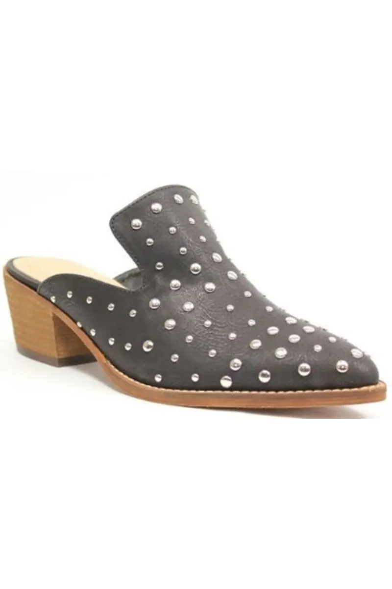 Silver Studded Heeled Mule