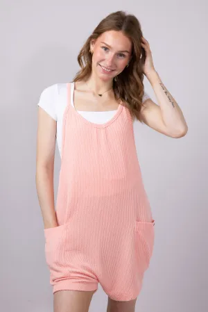 Simply Southern Urban Ribbed Knit Romper for Women in Coral | PP-0125-ROMPER-KNT-CORAL