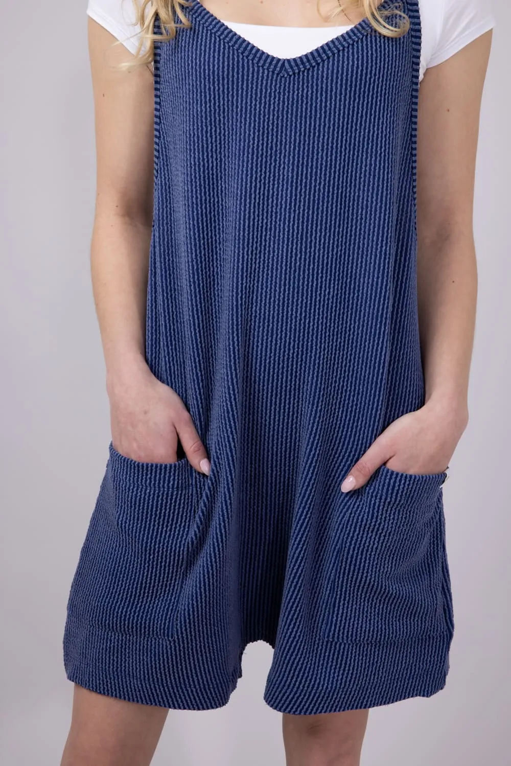Simply Southern Urban Ribbed Knit Romper for Women in Navy | PP-0125-ROMPER-KNT-NAVY