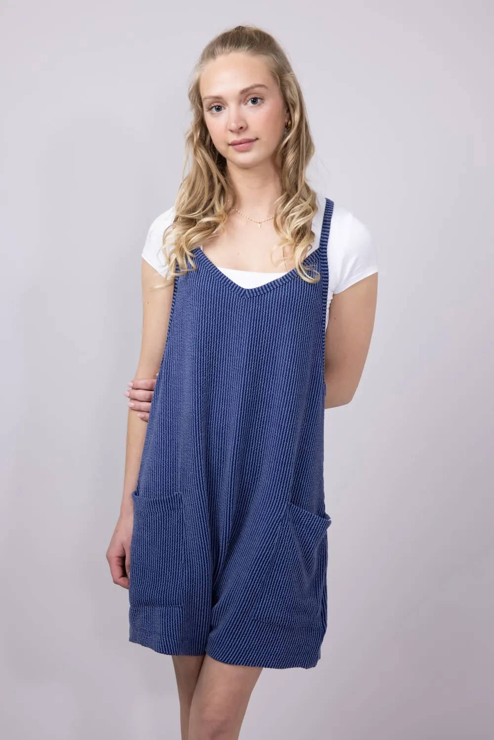 Simply Southern Urban Ribbed Knit Romper for Women in Navy | PP-0125-ROMPER-KNT-NAVY