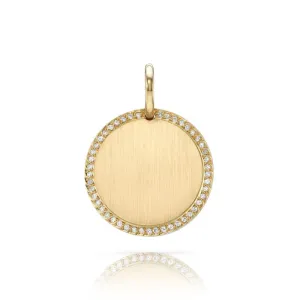 Single Stone Pavé Frame Round Disc Pendant