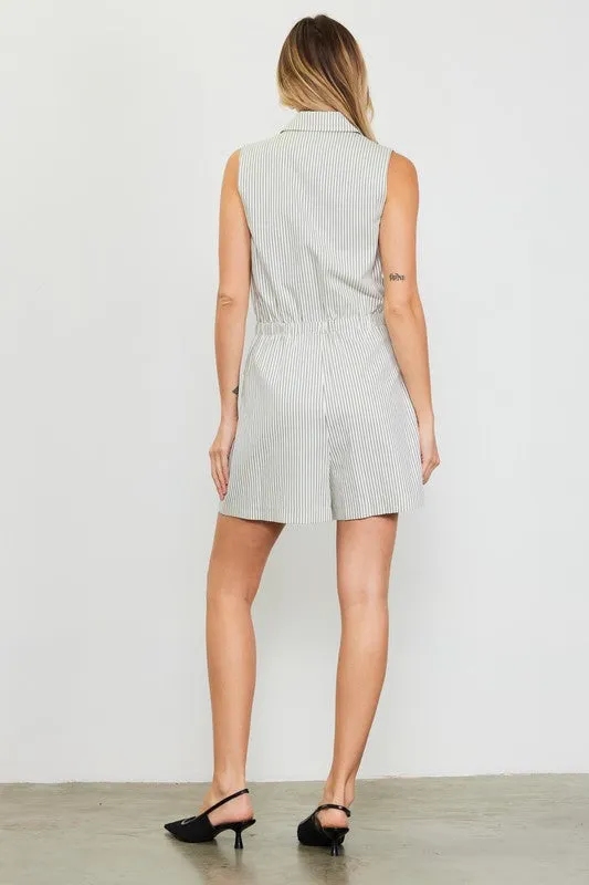 Skies Are Blue Pinstriped Double Breasted Romper