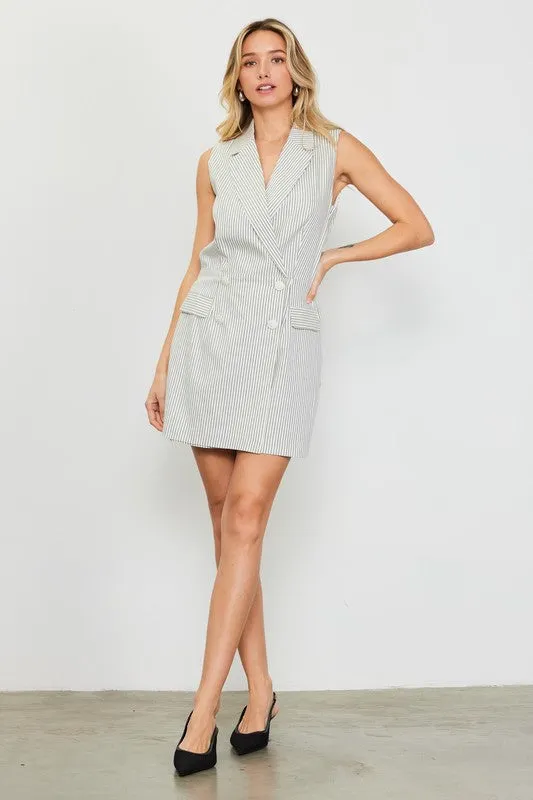 Skies Are Blue Pinstriped Double Breasted Romper