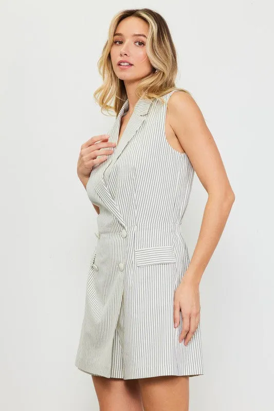 Skies Are Blue Pinstriped Double Breasted Romper