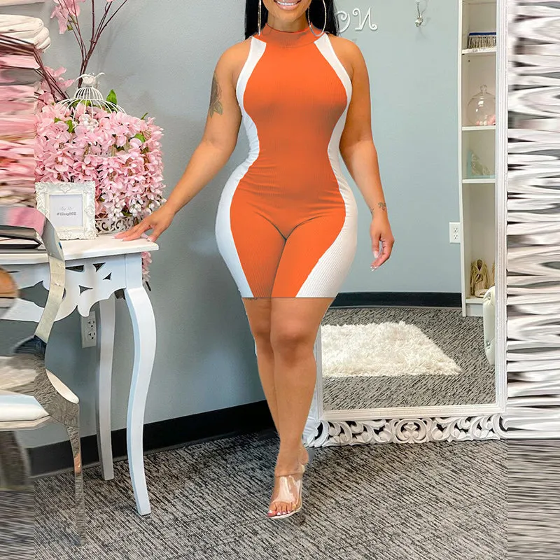 Sleeveless Colorblock Bodycon Jumpsuit