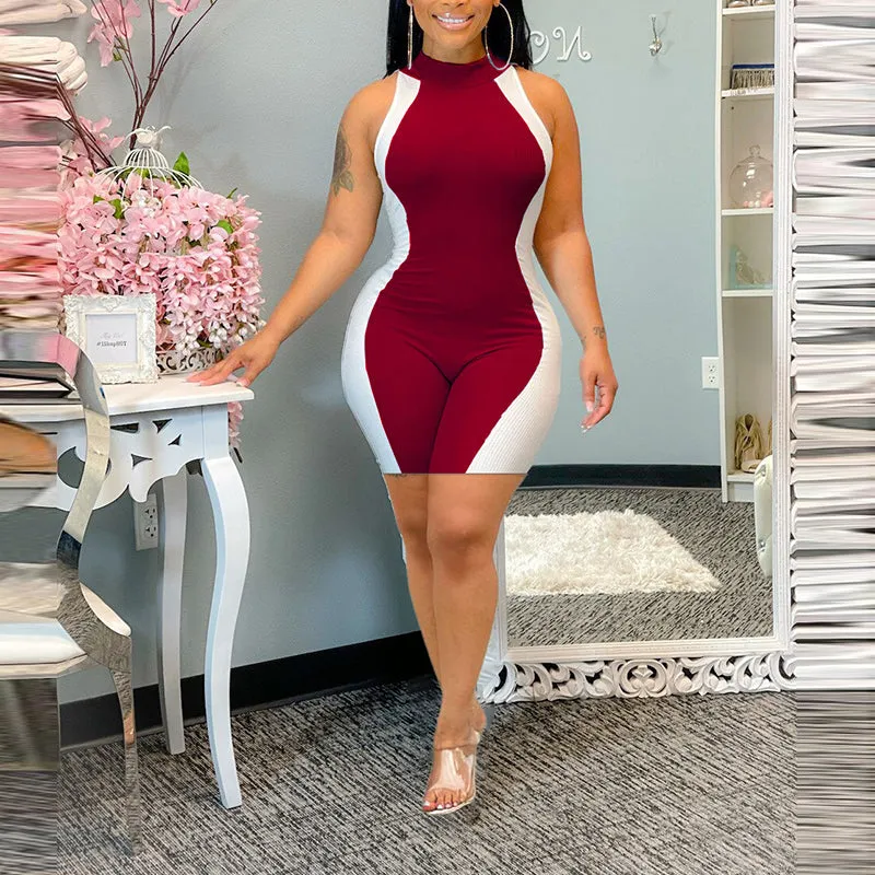 Sleeveless Colorblock Bodycon Jumpsuit