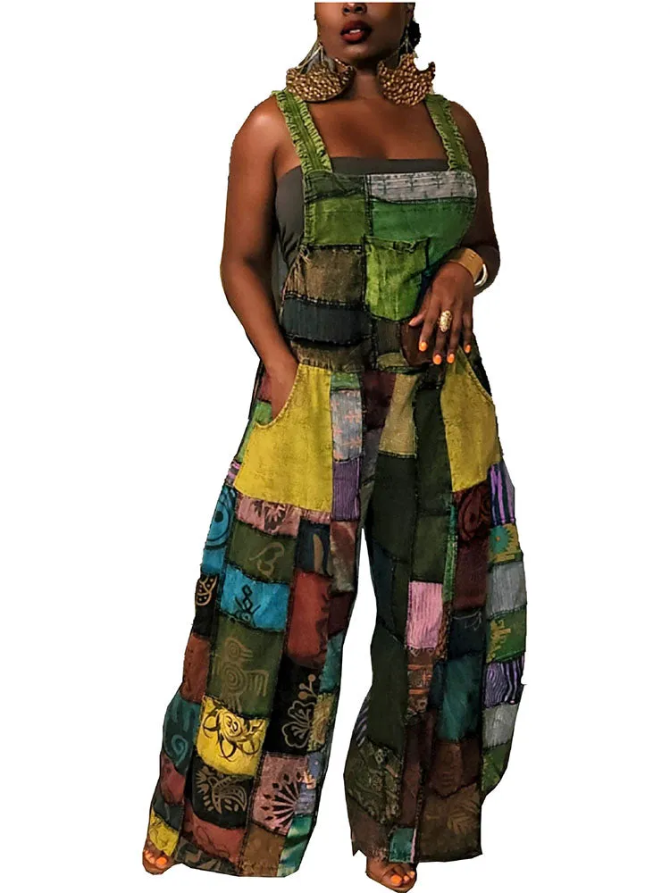 Sleeveless Plaid Print Overalls Jumpsuit