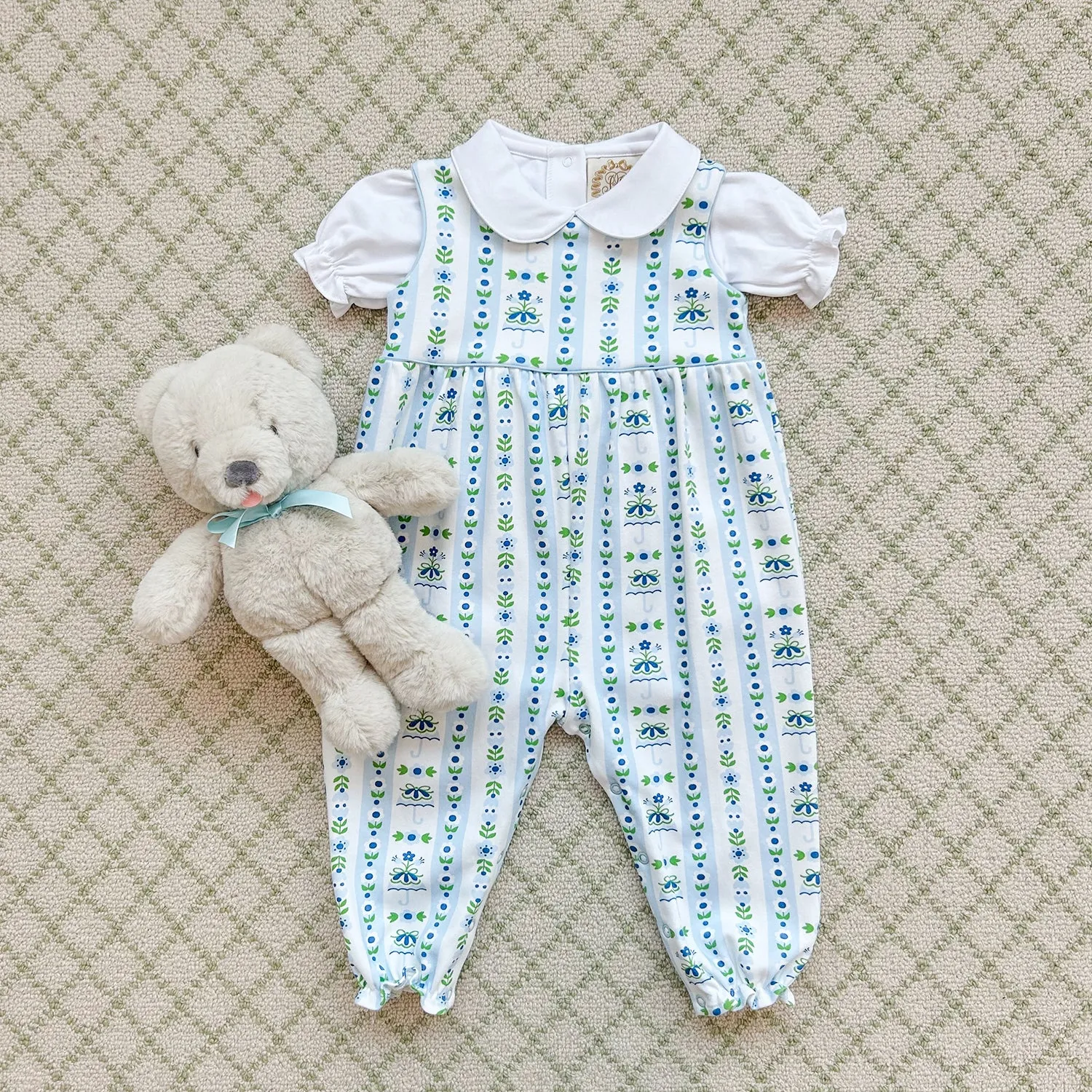 Sleeveless Rebecca Romper - Bedford Brellas with Buckhead Blue