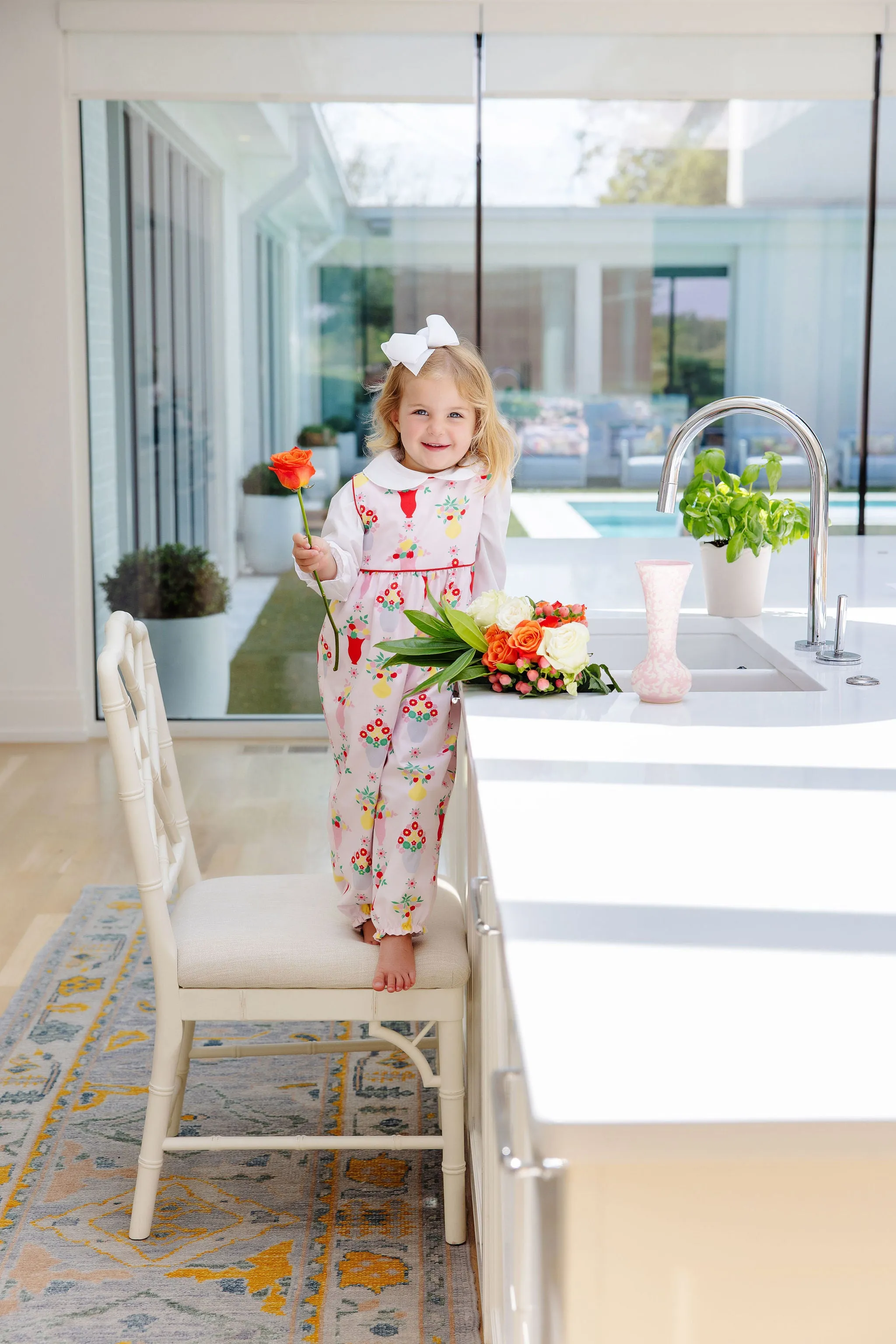 Sleeveless Rebecca Romper - Pink & Plentiful with Richmond Red