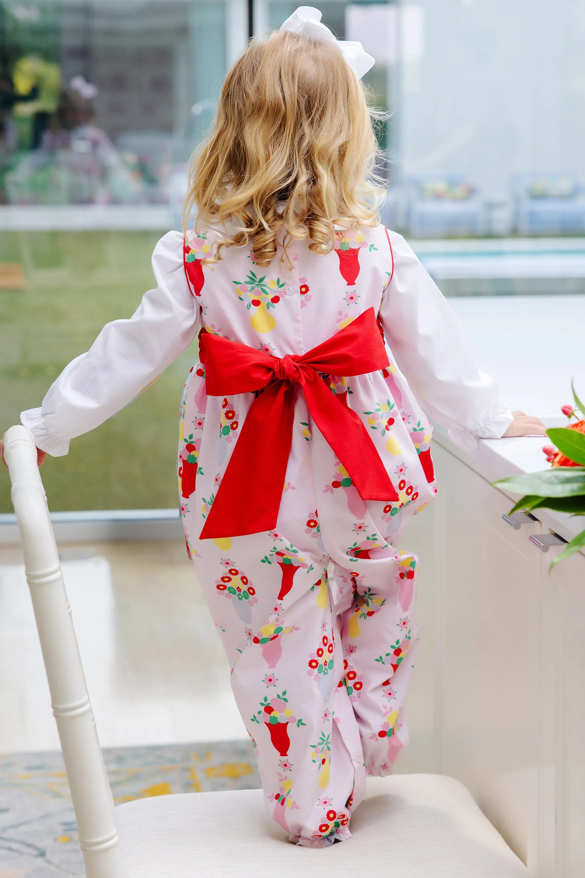 Sleeveless Rebecca Romper - Pink & Plentiful with Richmond Red