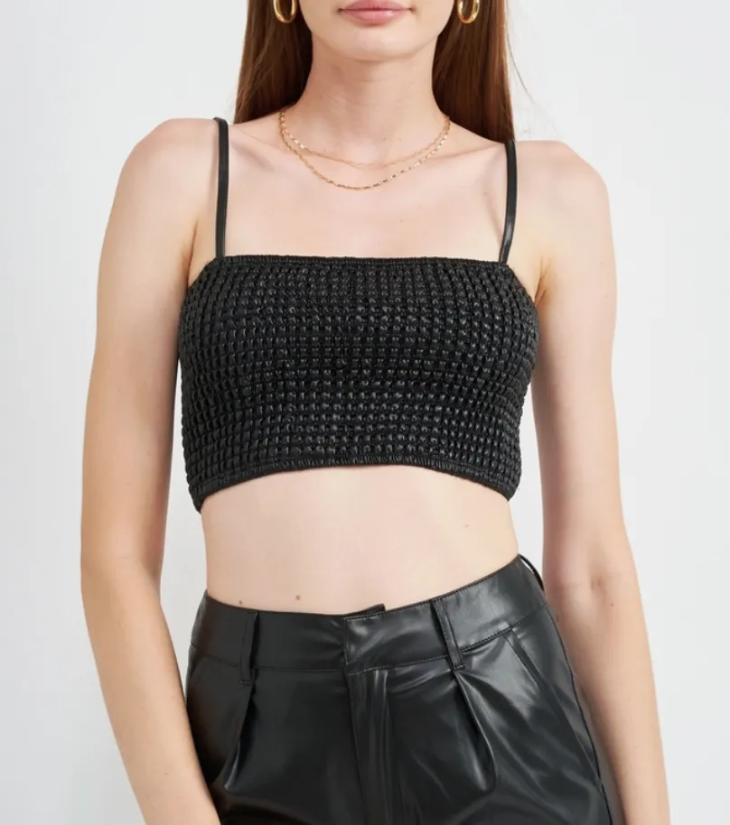 Sleeveless Smocked Crop Top