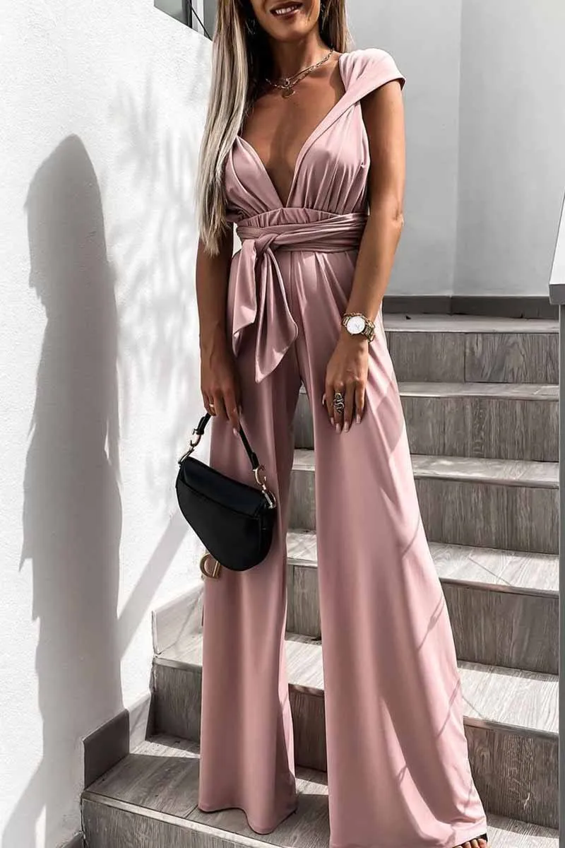 Sleeveless Solid Color Tie Rompers