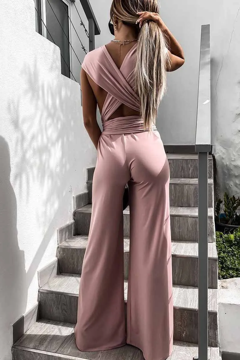 Sleeveless Solid Color Tie Rompers