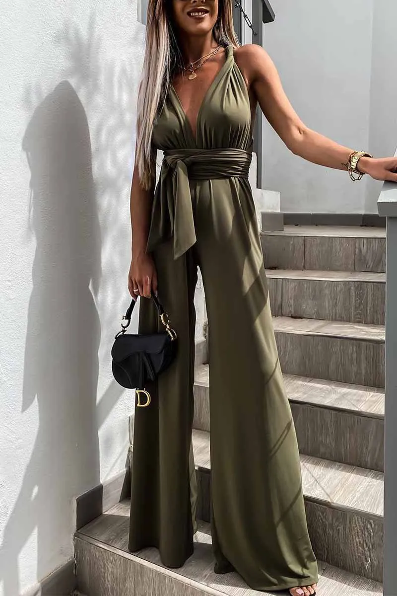 Sleeveless Solid Color Tie Rompers