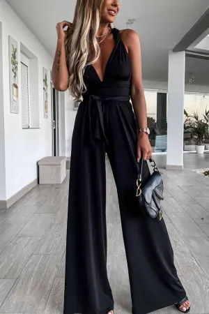 Sleeveless Solid Color Tie Rompers